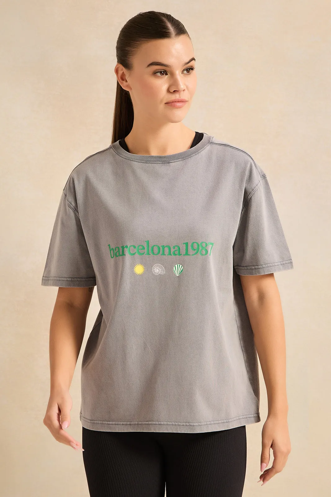 Women Grey Printed Active T-Shirt sold by Redtag