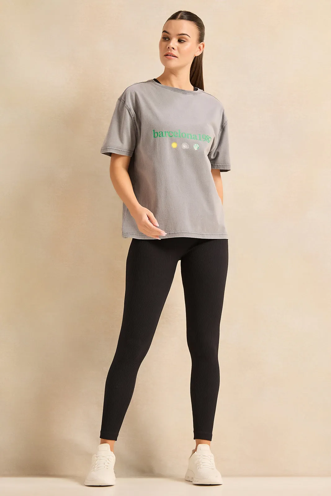 Women Grey Printed Active T-Shirt sold by Redtag product image thumbnail 2
