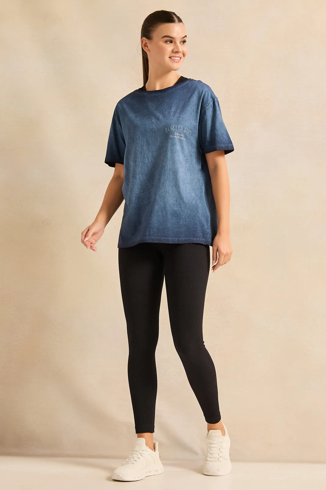 Women Blue Printed Active T-Shirt sold by Redtag product image thumbnail 2