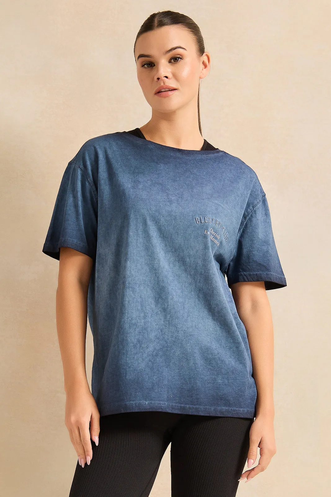 Women Blue Printed Active T-Shirt sold by Redtag