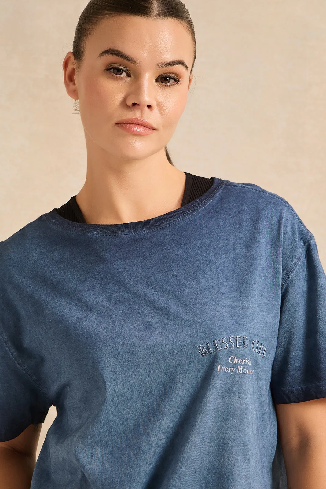 Women Blue Printed Active T-Shirt sold by Redtag product image thumbnail 4