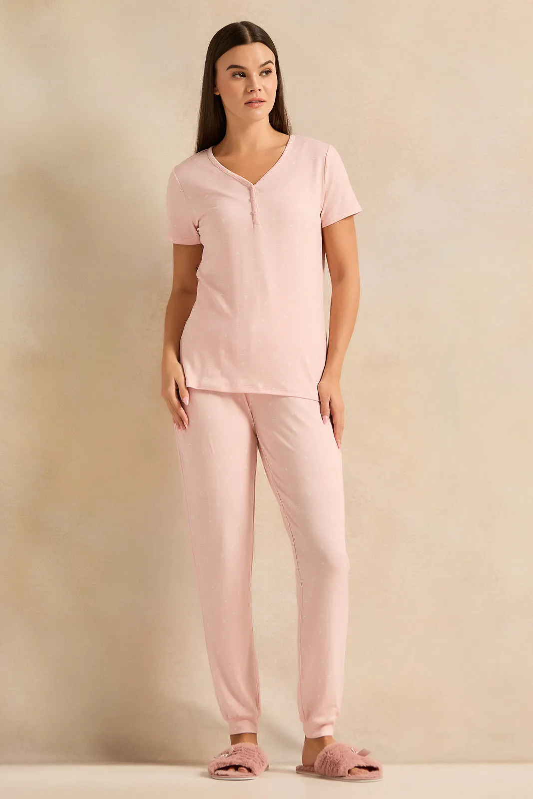 Women Pink Printed Pyjama Set (2 Piece) sold by Redtag
