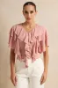 Women Pink Ruffle V Neck Jersey Top sold by Redtag