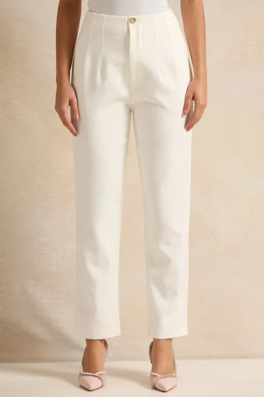 Women Ivory Tapered Formal Trousers sold by Redtag
