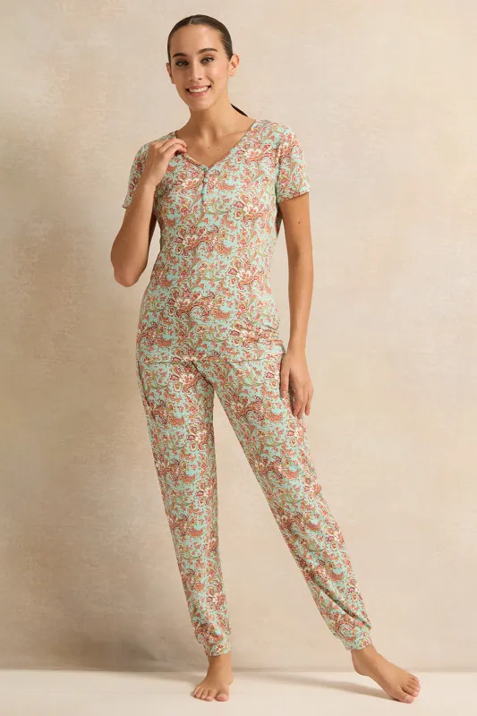 Women Mint Printed Pyjama Set (2 Piece) sold by Redtag
