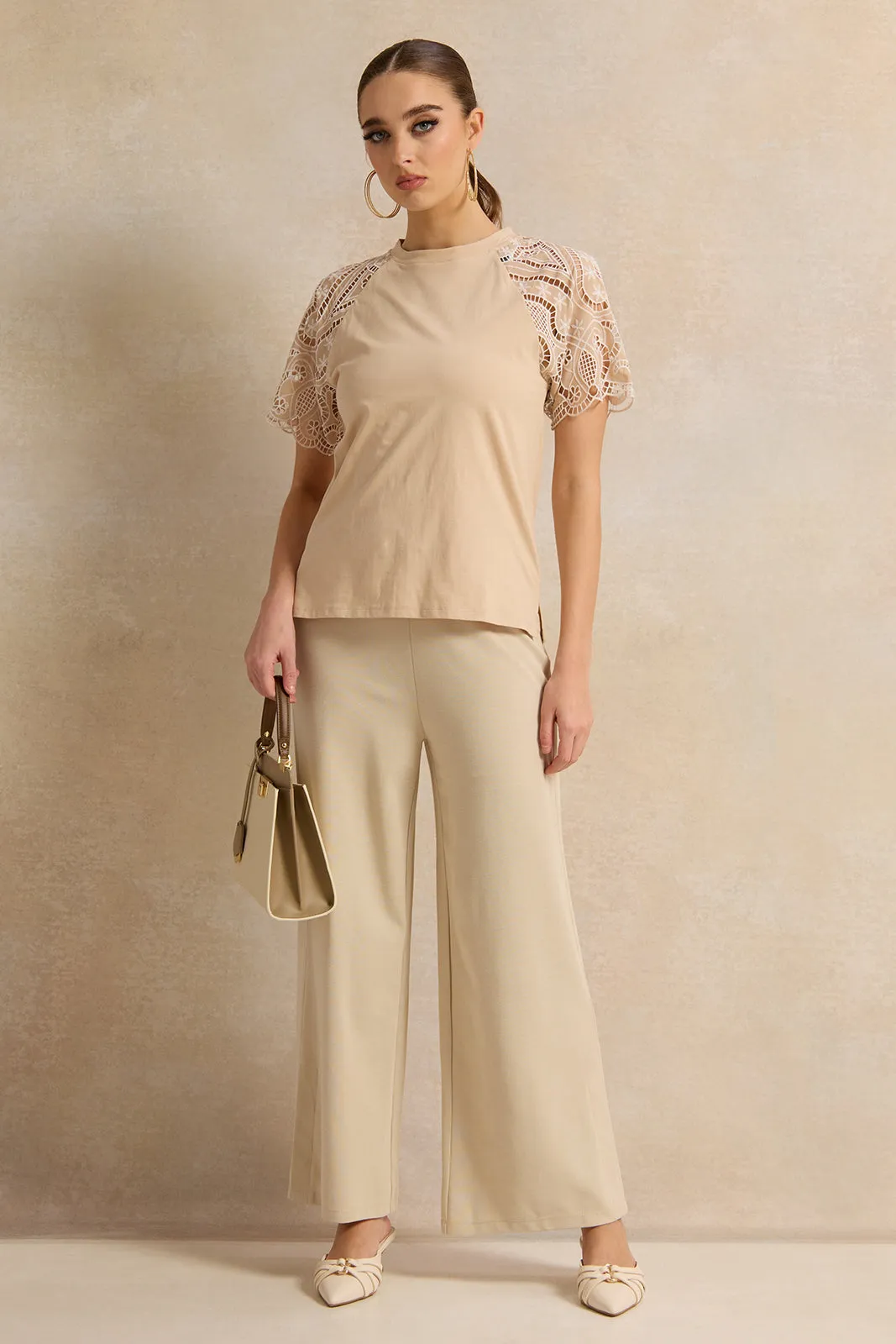 Women Beige Embroidered T-Shirt sold by Redtag product image thumbnail 2