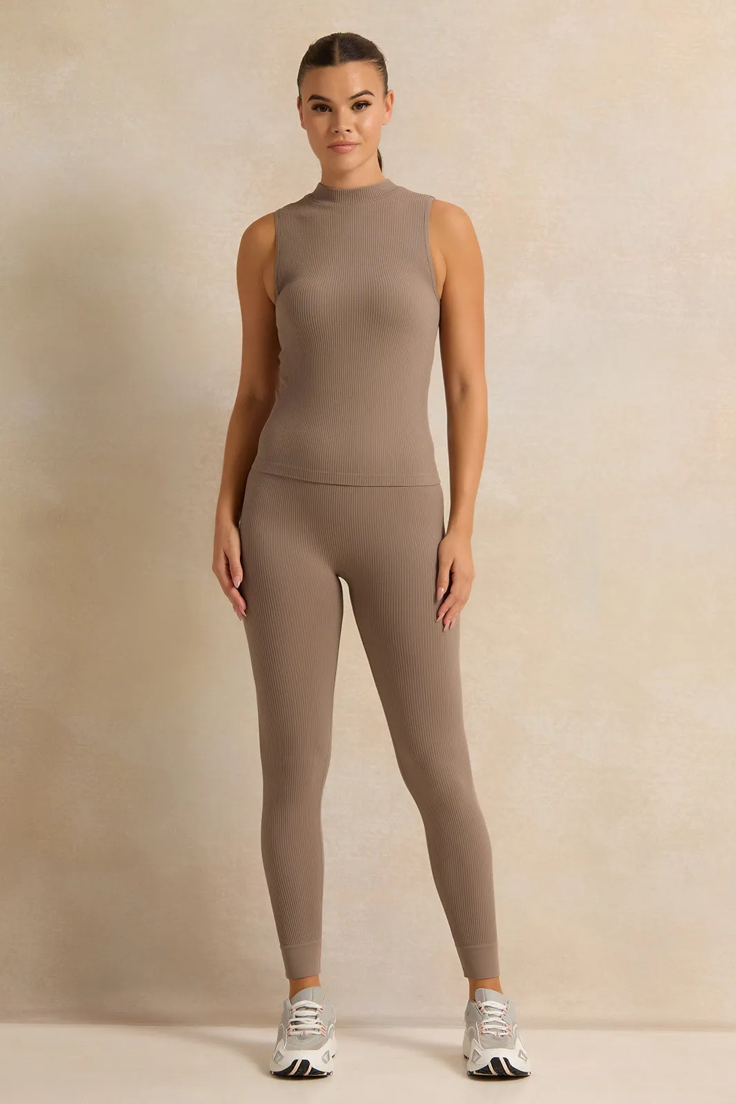 Women Brown Ribbed Active Leggings sold by Redtag product image thumbnail 2