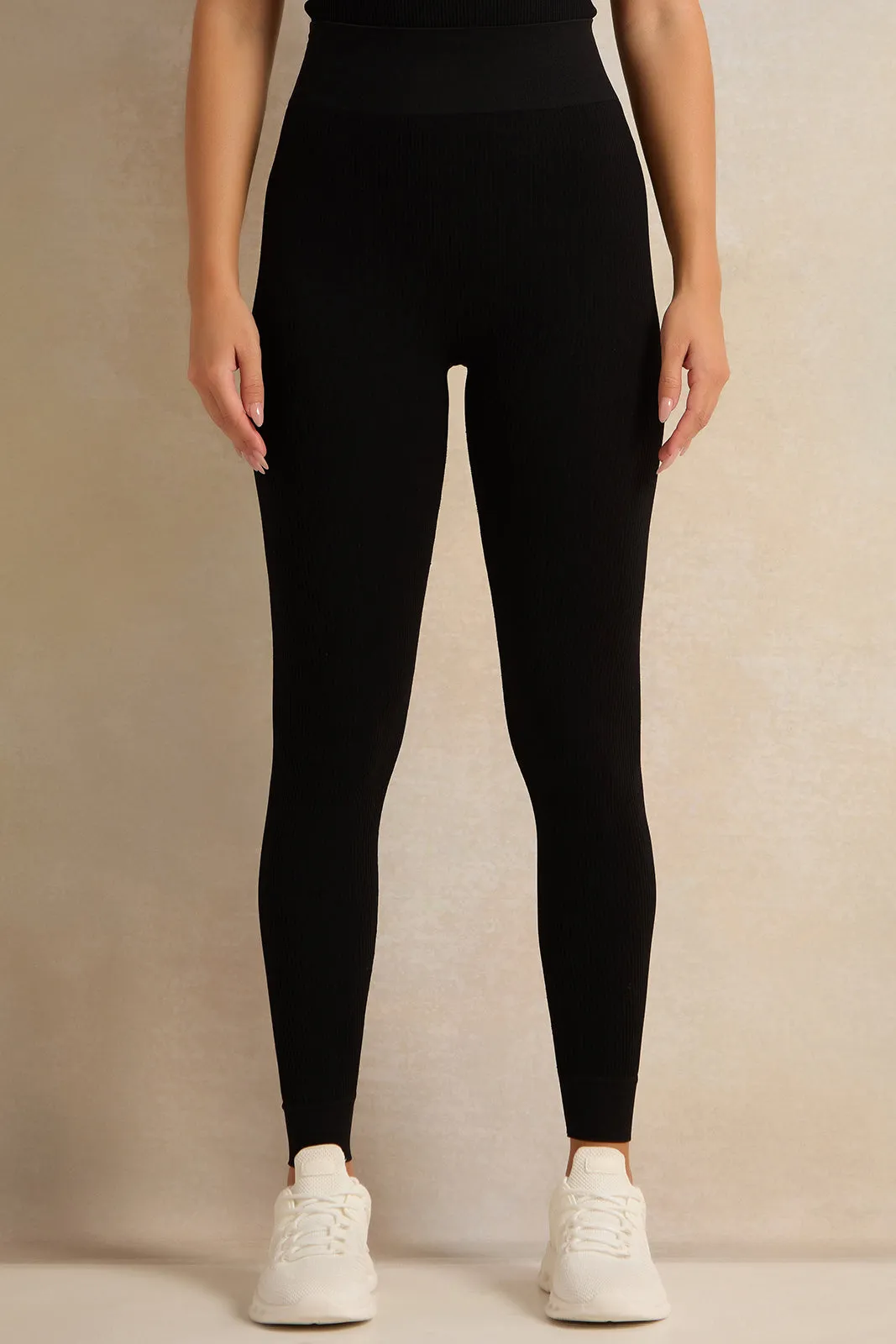 Women Black Ribbed Active Leggings sold by Redtag