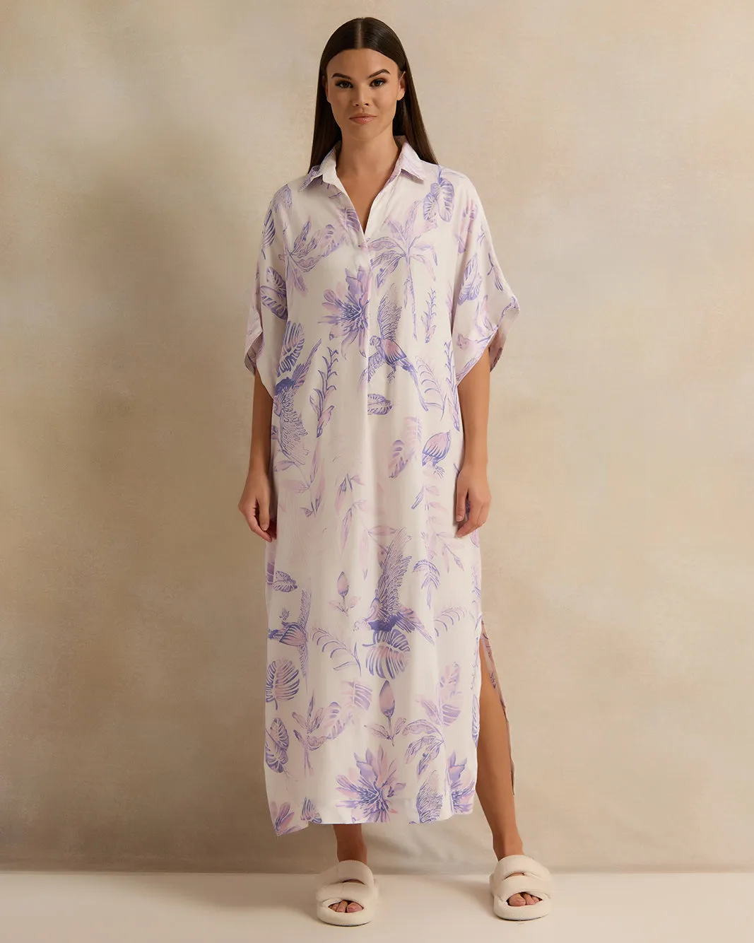 Women Pink Floral Print Collared Nightgown sold by Redtag