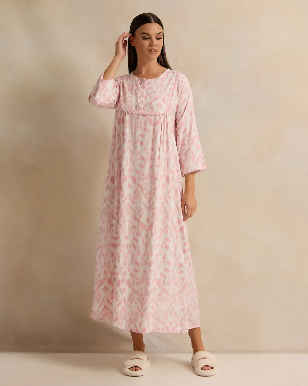 Women Pink Allover Print Nightgown sold by Redtag