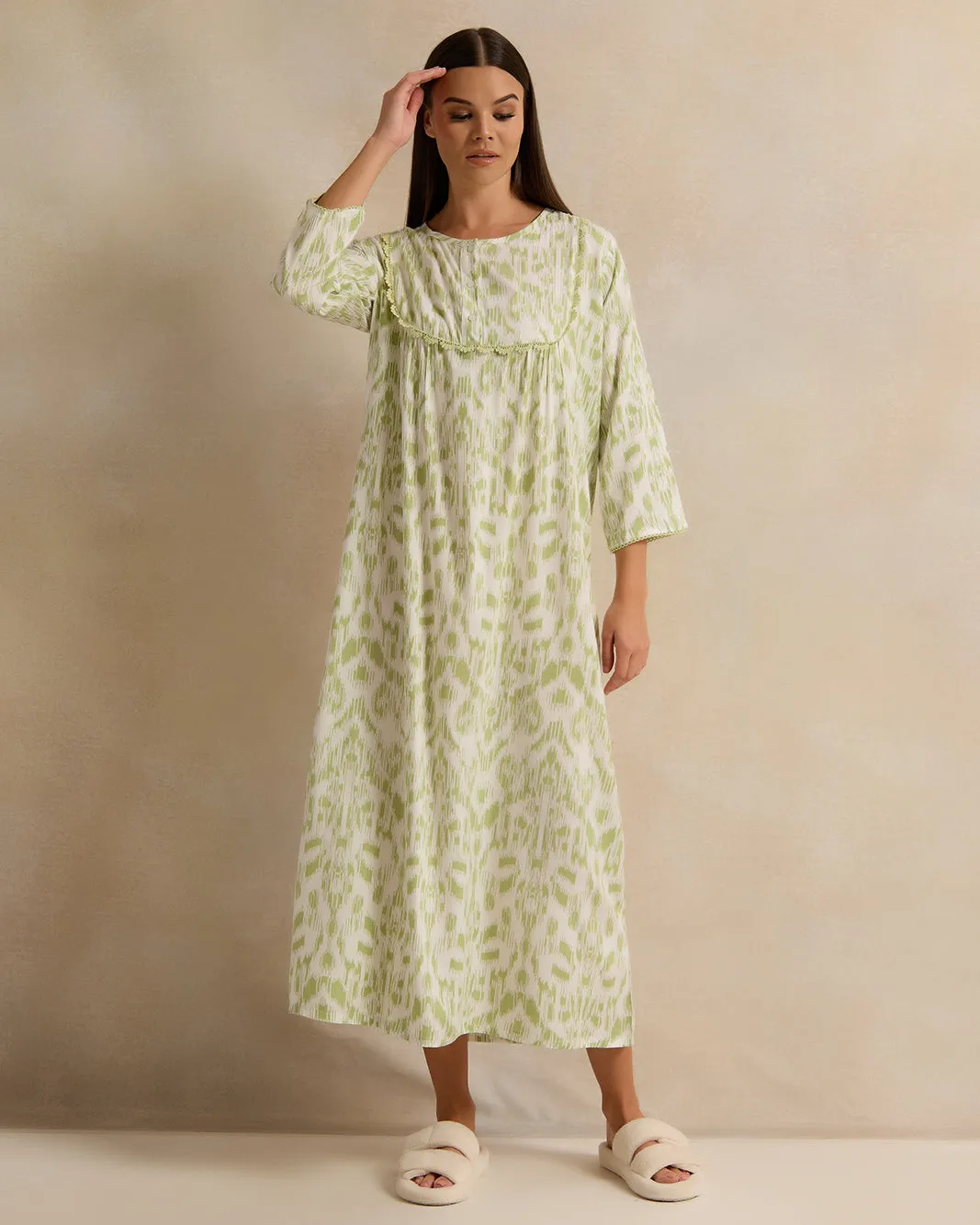 Women Green Allover Print Nightgown sold by Redtag
