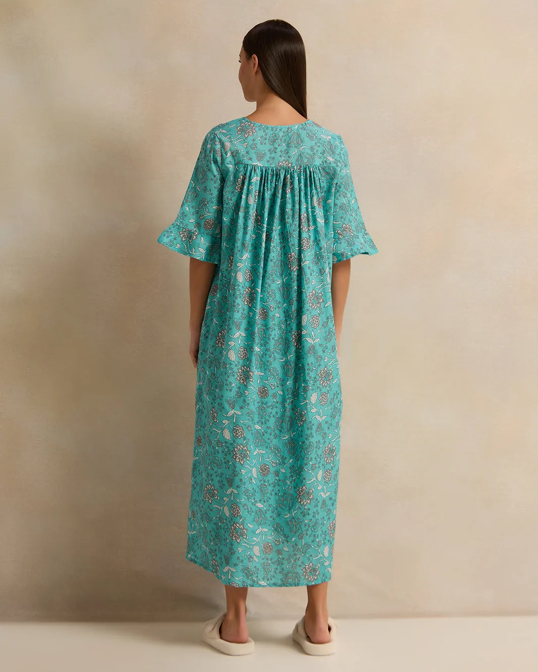 Women Blue Short Sleeve Printed Lace Nightgown sold by Redtag product image thumbnail 3