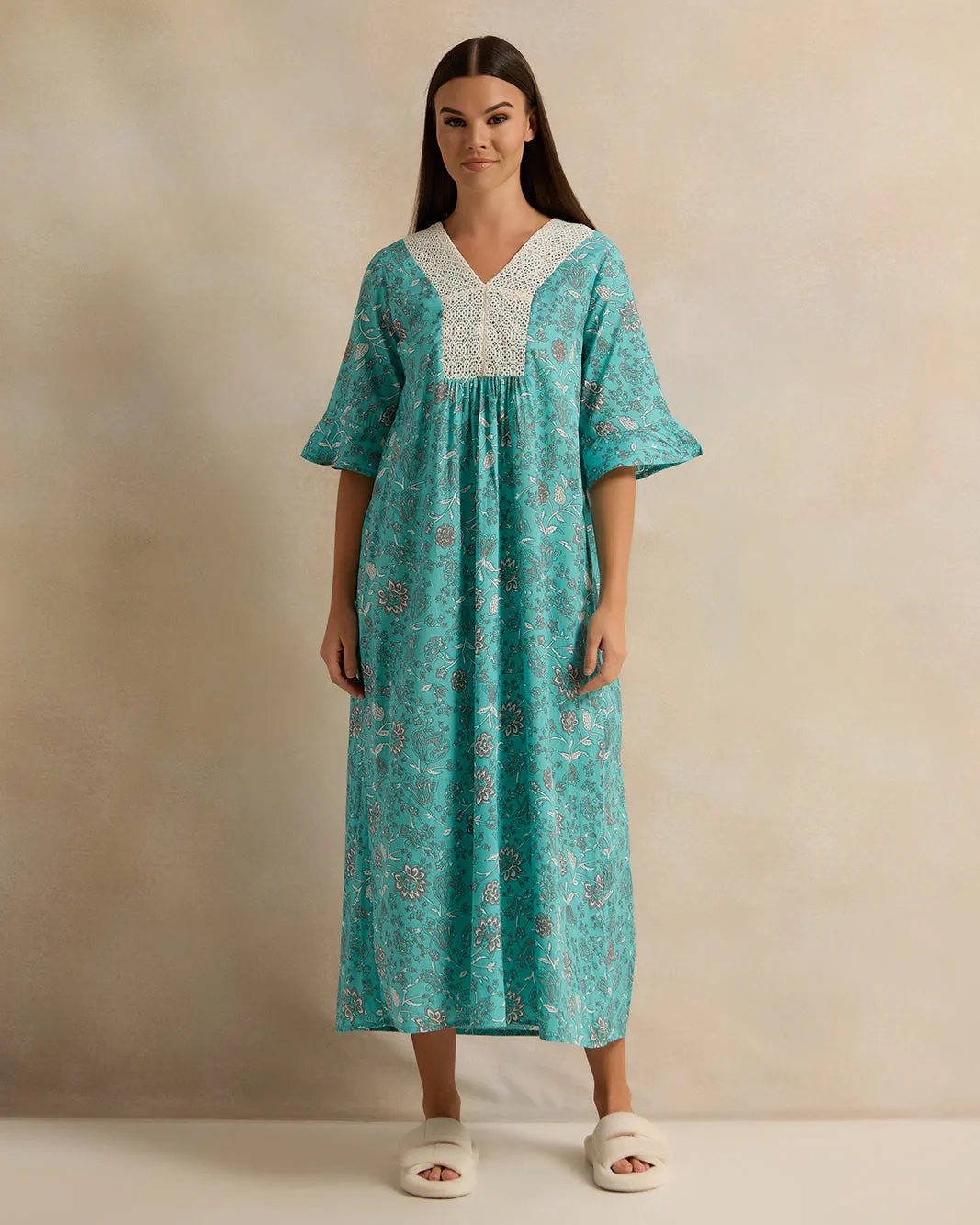 Women Blue Short Sleeve Printed Lace Nightgown sold by Redtag product image thumbnail 4