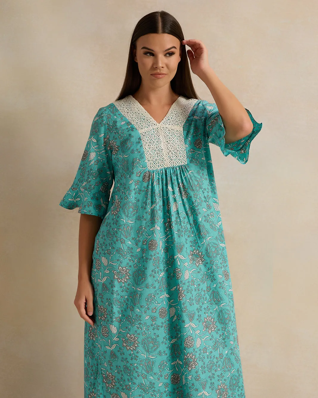 Women Blue Short Sleeve Printed Lace Nightgown sold by Redtag product image thumbnail 2