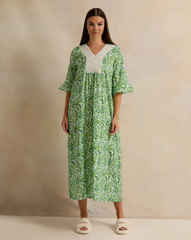 Women Green Short Sleeve Printed Lace Nightgown sold by Redtag