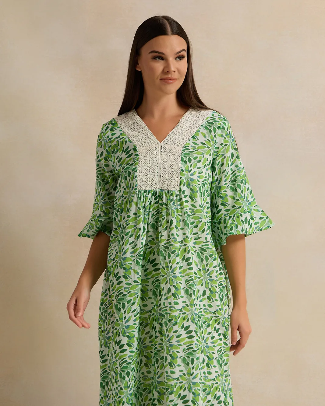 Women Green Short Sleeve Printed Lace Nightgown sold by Redtag product image thumbnail 2