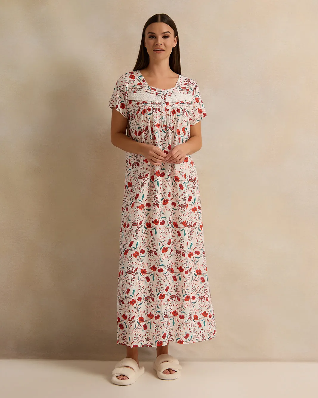 Women White Printed Lace Nightgown sold by Redtag product image thumbnail 4