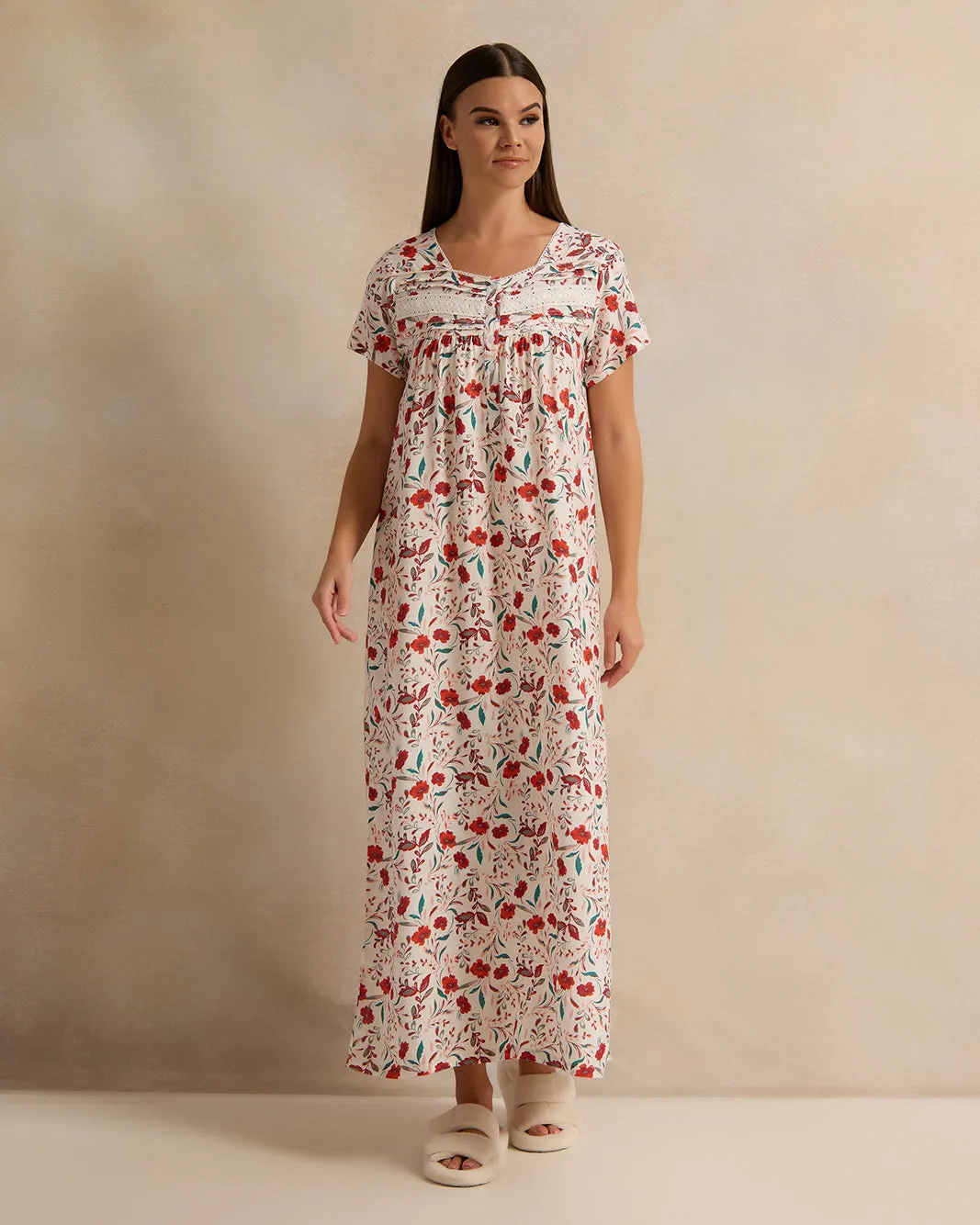 Women White Printed Lace Nightgown sold by Redtag