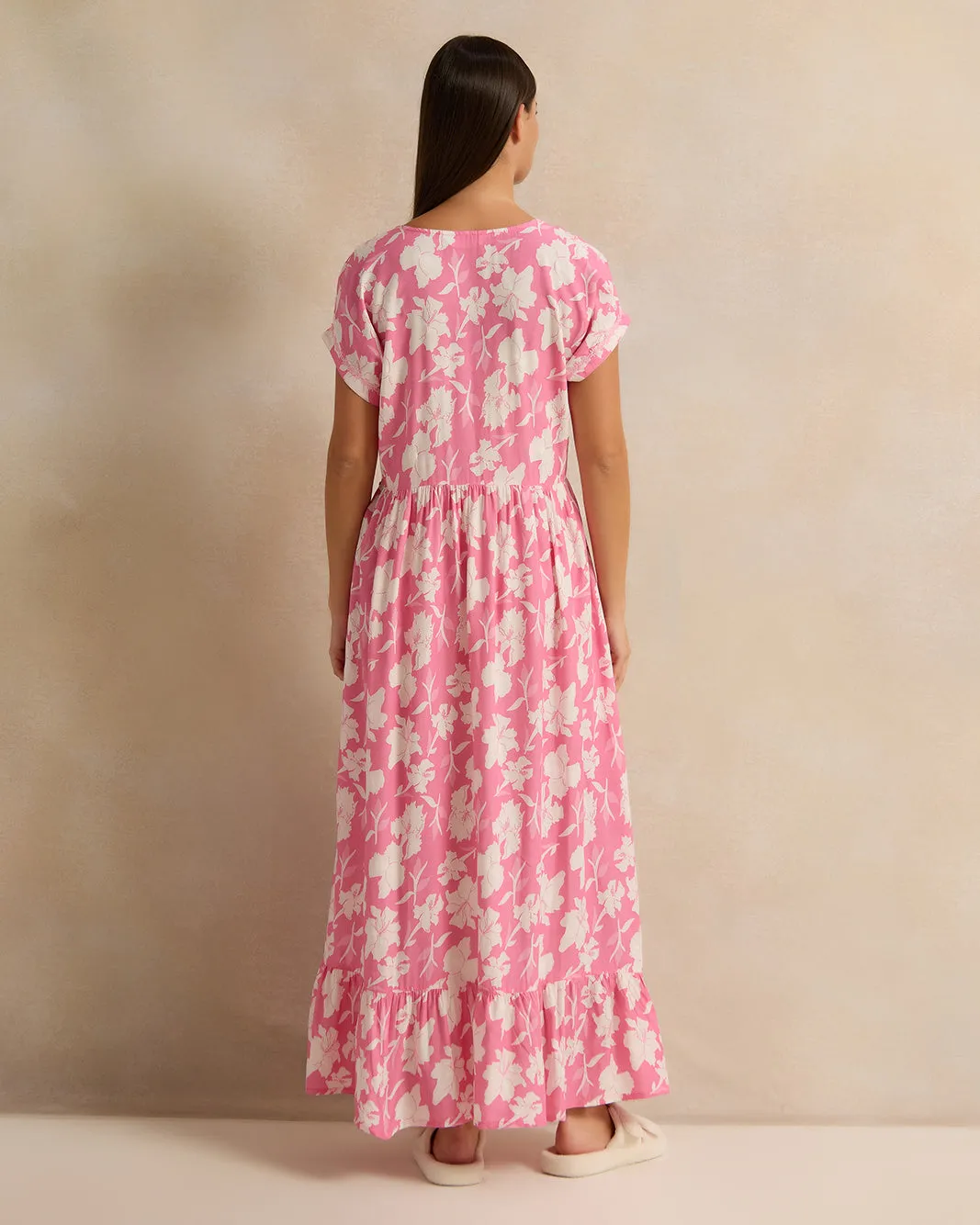 Women Pink And White Cap Sleeves Nightgown sold by Redtag product image thumbnail 3