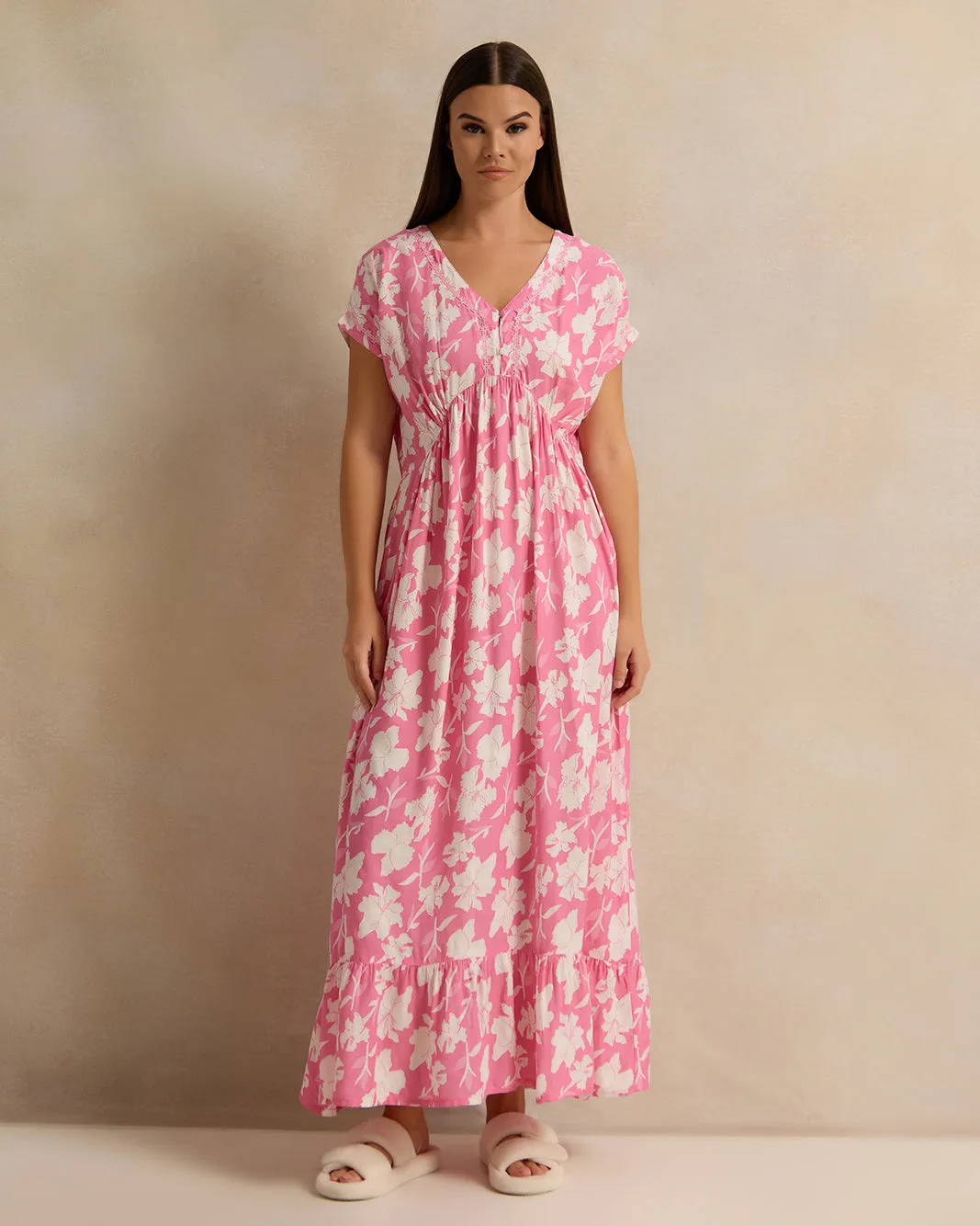 Women Pink And White Cap Sleeves Nightgown sold by Redtag product image thumbnail 4