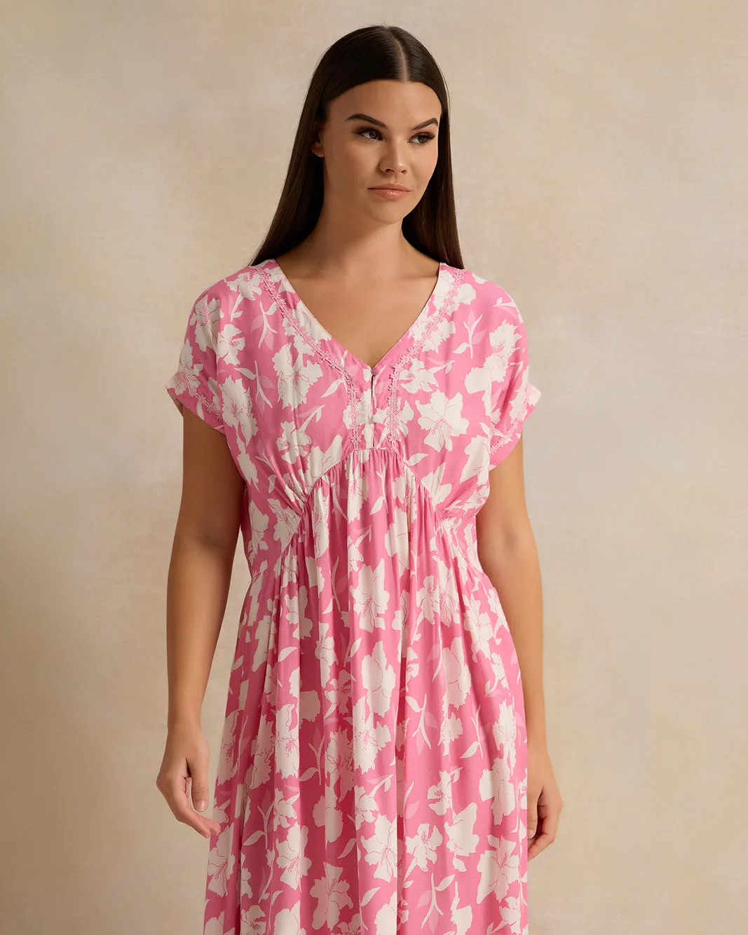 Women Pink And White Cap Sleeves Nightgown sold by Redtag product image thumbnail 2