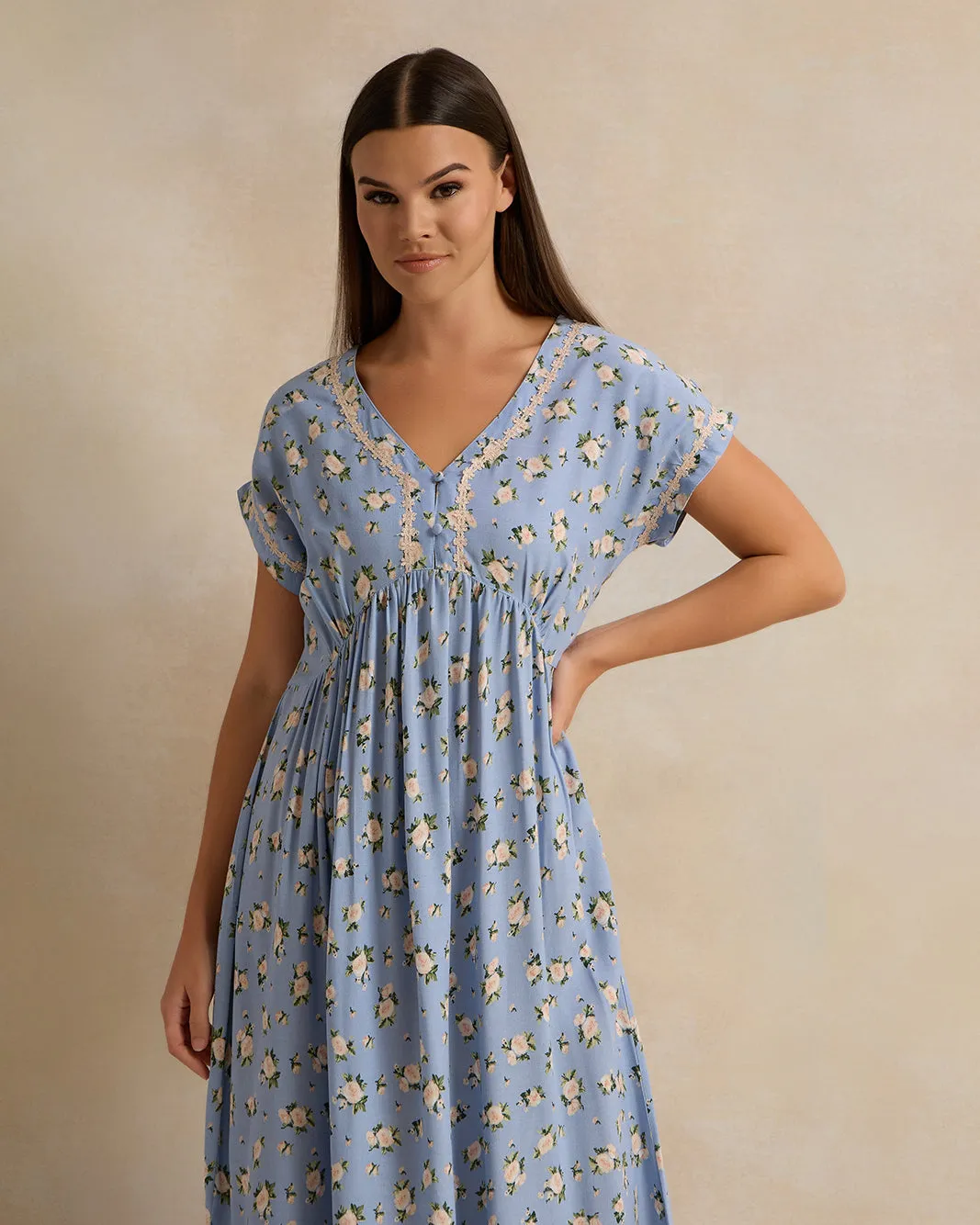 Women Blue Printed Cap Sleeves Nightgown sold by Redtag product image thumbnail 2