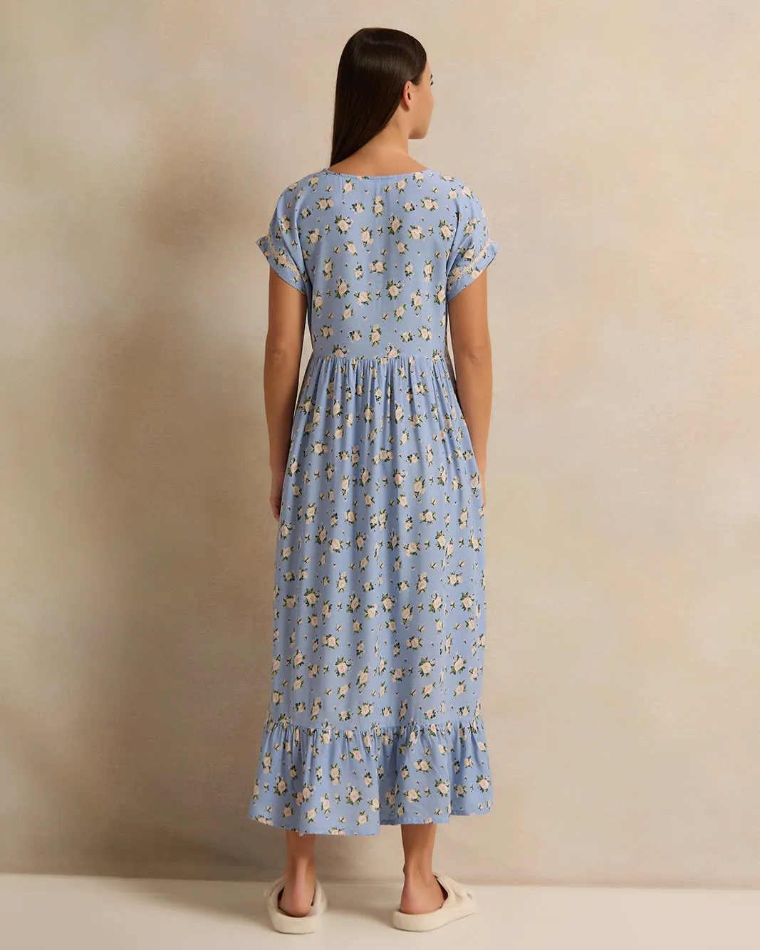 Women Blue Printed Cap Sleeves Nightgown sold by Redtag product image thumbnail 3