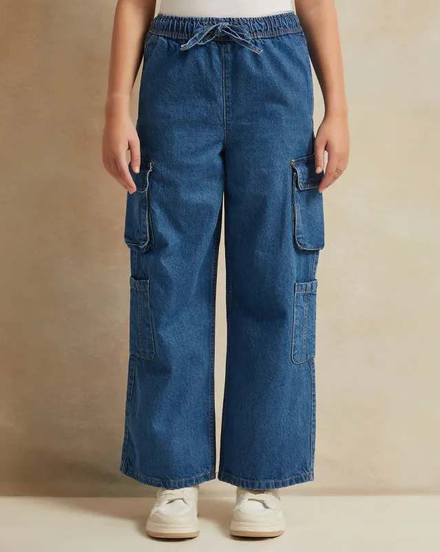 Mid Wash Wideleg Pants With Cargo Pocket sold by Redtag