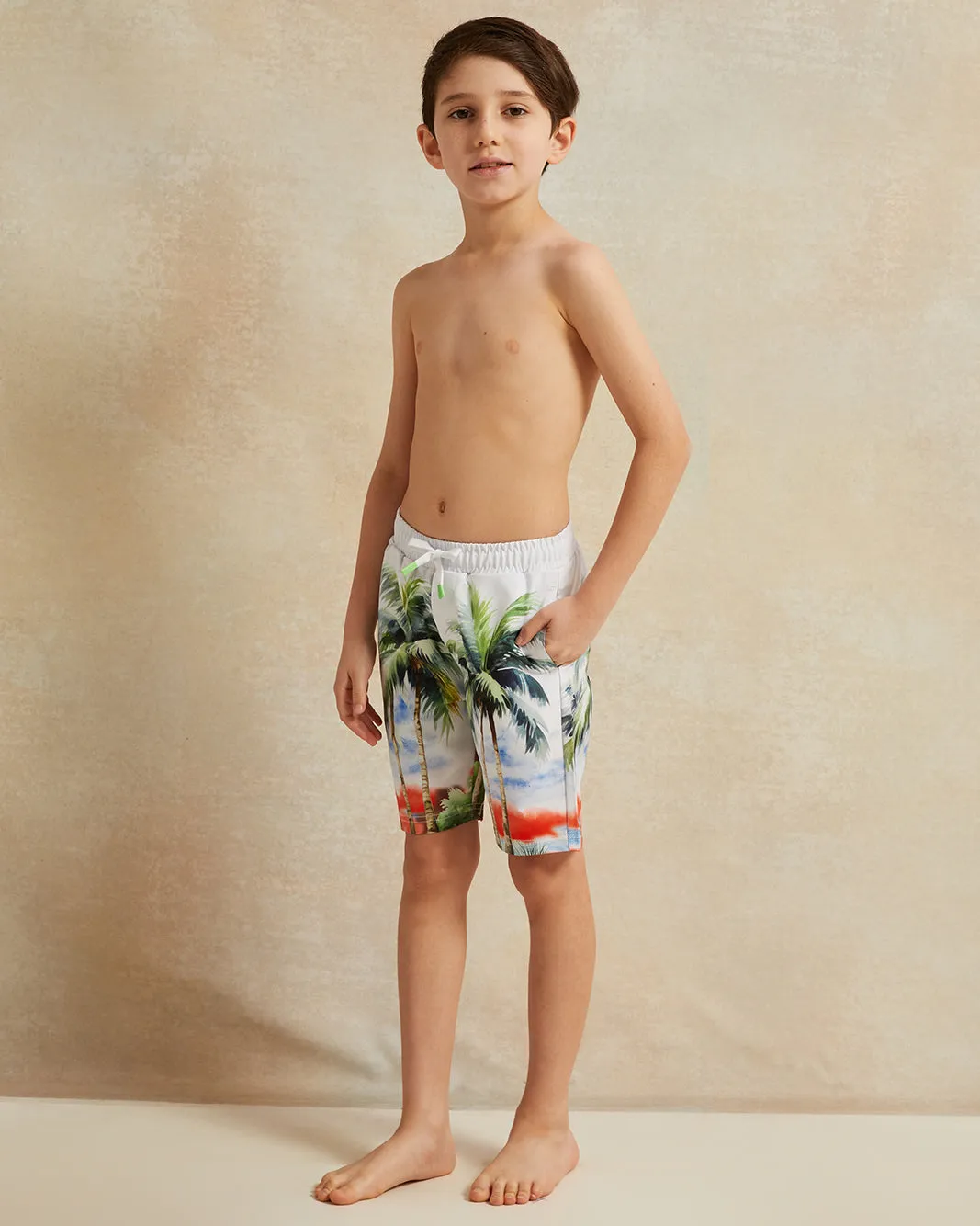 Boys White Palm Tree Allover Print Swim Shorts sold by Redtag product image thumbnail 2