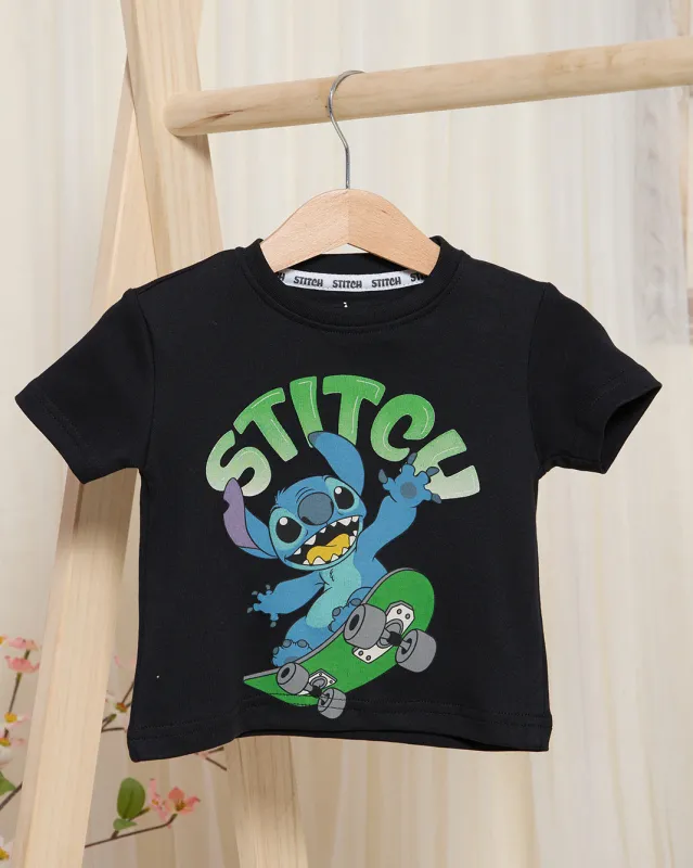 Infant Boys Black Stitch Print T-Shirt sold by Redtag