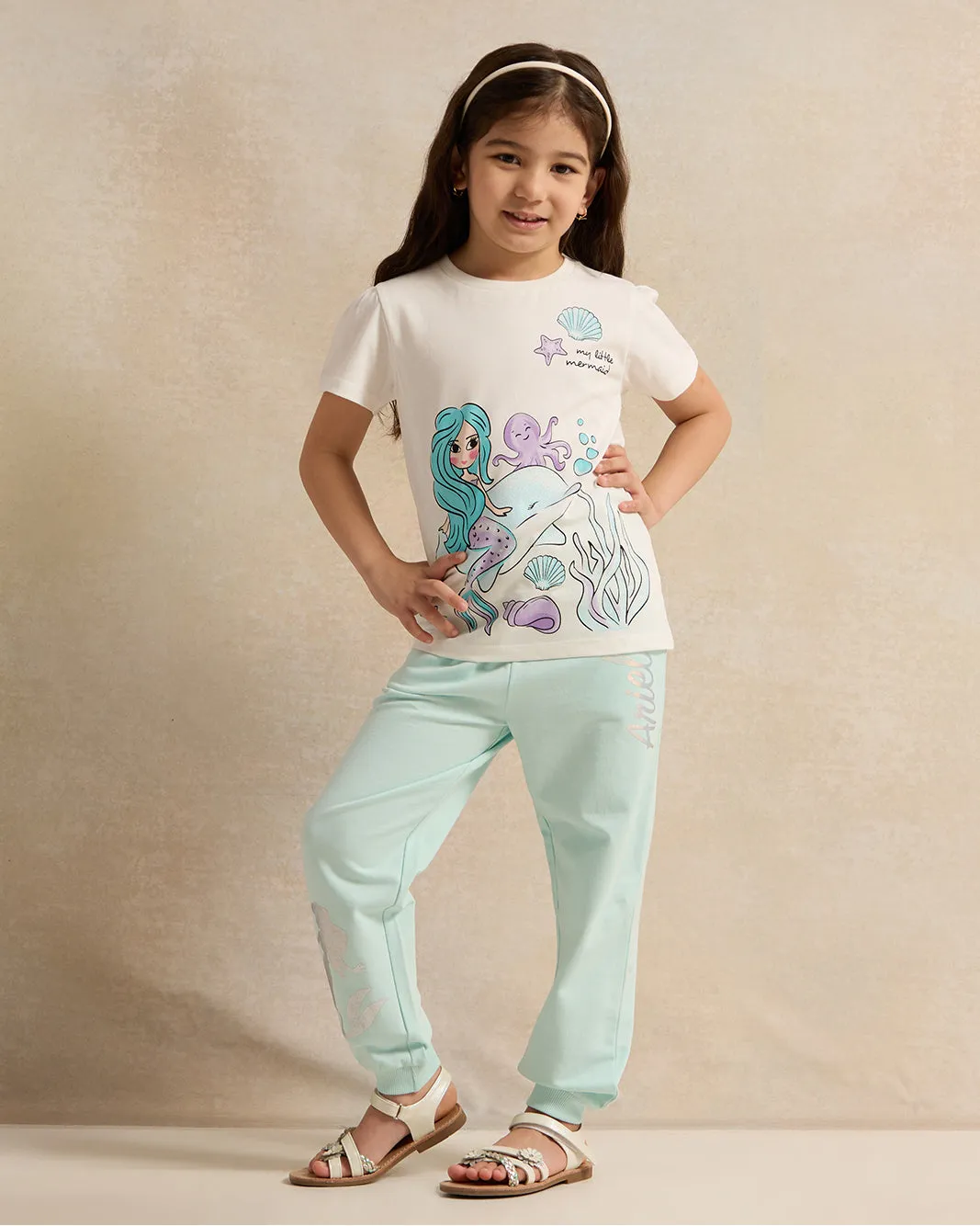 Girls Mint Ariel Placement Print Active Pants sold by Redtag product image thumbnail 2