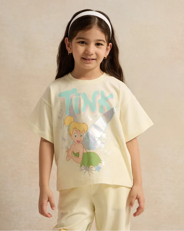 Girls Yellow Tinkerbell Sequins T-Shirt sold by Redtag
