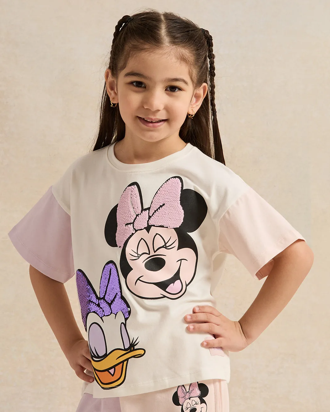 Girls Pink Minnie & Daisy Sequins T-Shirt sold by Redtag
