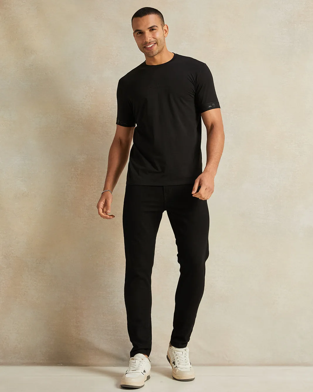 Men Plain Black Soft Touch Varsity T-Shirt sold by Redtag product image thumbnail 2