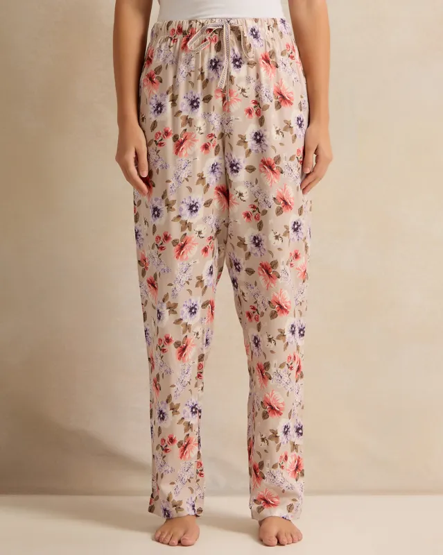 Women Beige Floral Print Pyjama Bottom sold by Redtag