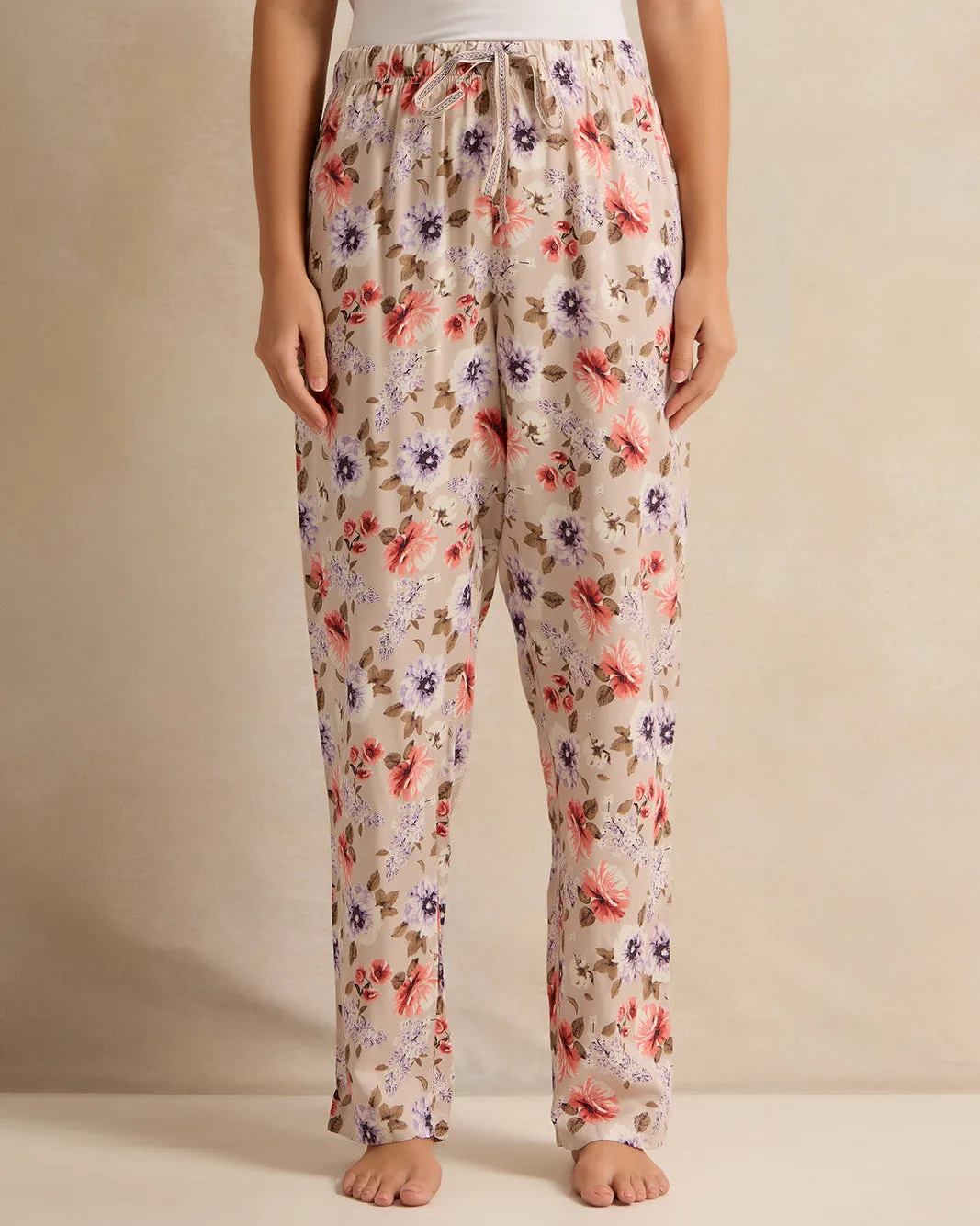 Women Beige Floral Print Pyjama Bottom sold by Redtag