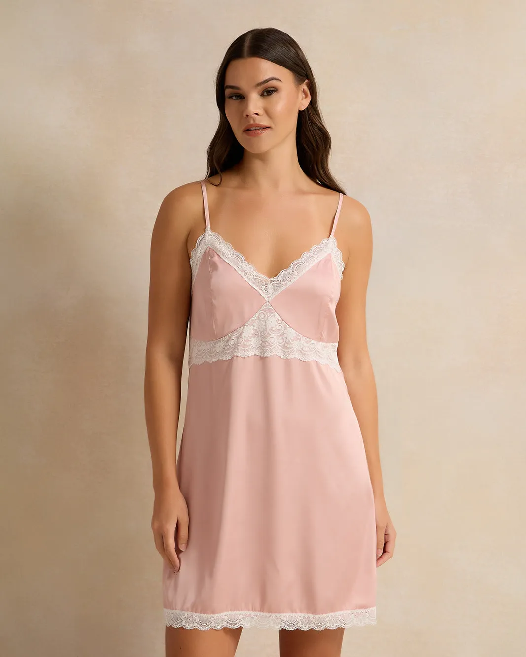 Women Pink Lace Embellished Chemise sold by Redtag