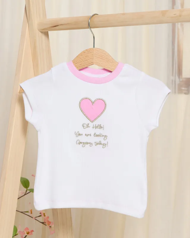 Infant Girls White Heart Print T-Shirt sold by Redtag