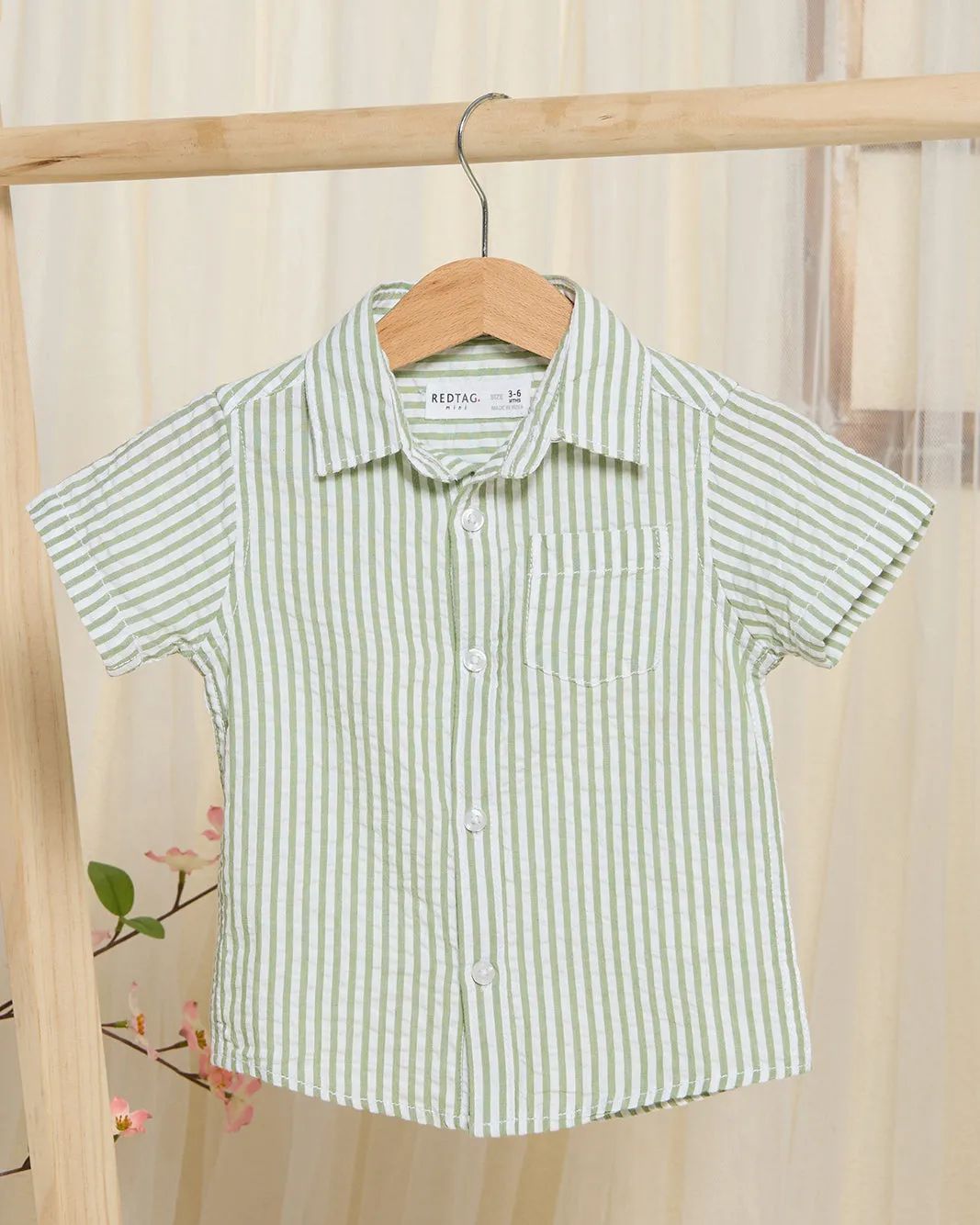 Infant Boys white T-Shirt And Green Striped Shirt (2 Piece) sold by Redtag product image thumbnail 2
