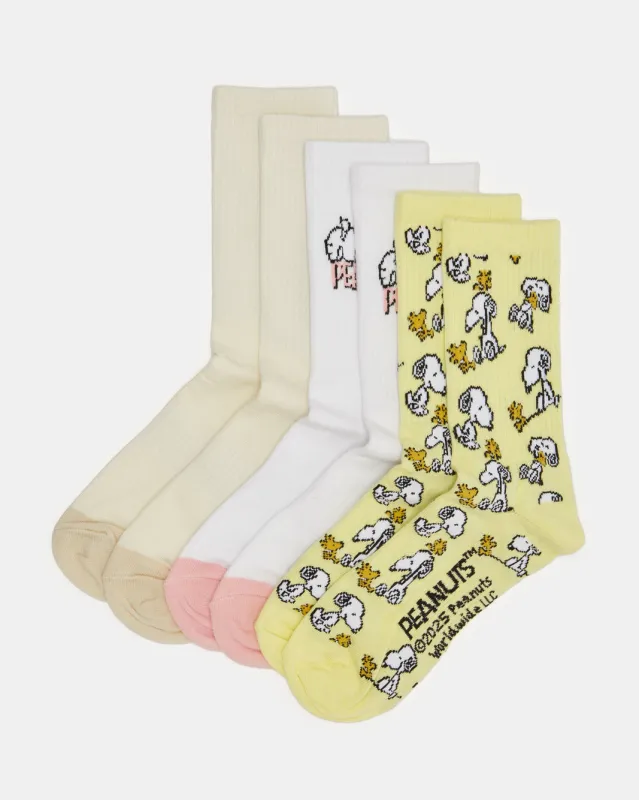 Women Assorted Snoopy Print Crew Length Socks (3 Pairs) sold by Redtag
