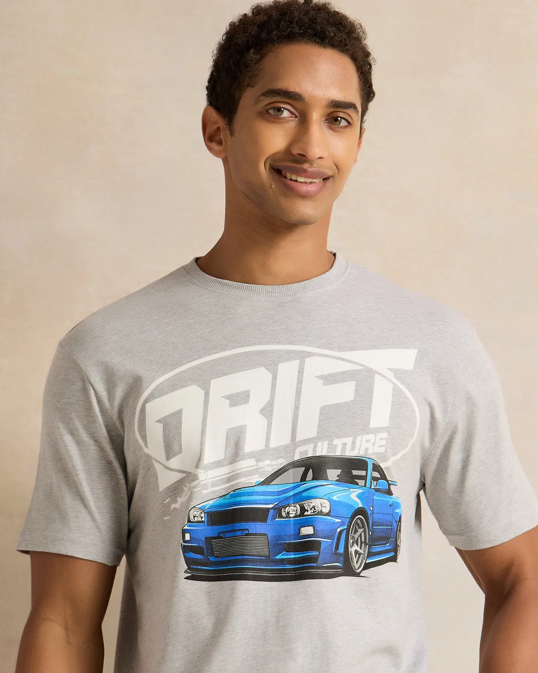 Men Grey Drift Print T-Shirt sold by Redtag product image thumbnail 4