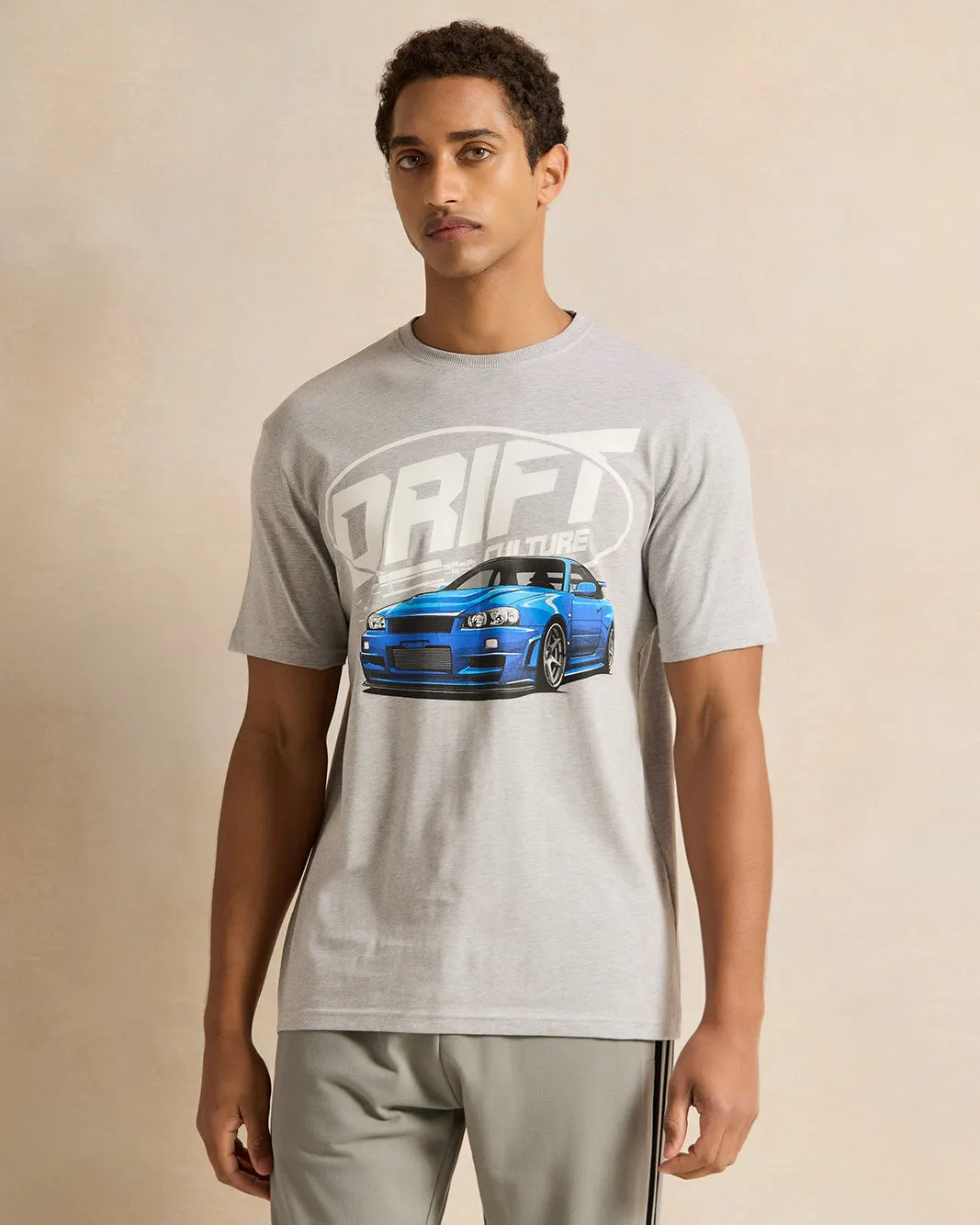 Men Grey Drift Print T-Shirt sold by Redtag