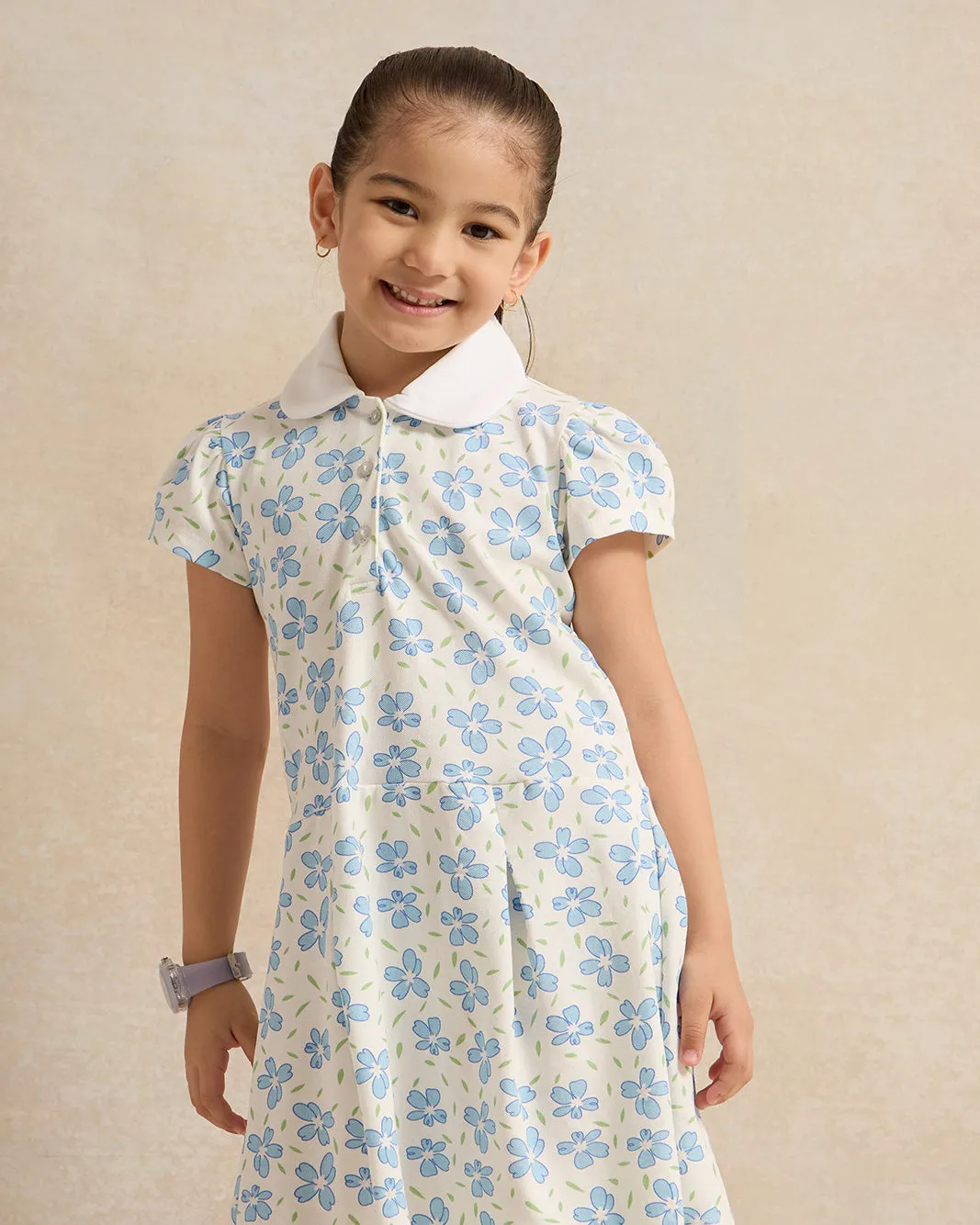 Girls White Floral Print Collared Dress sold by Redtag product image thumbnail 4