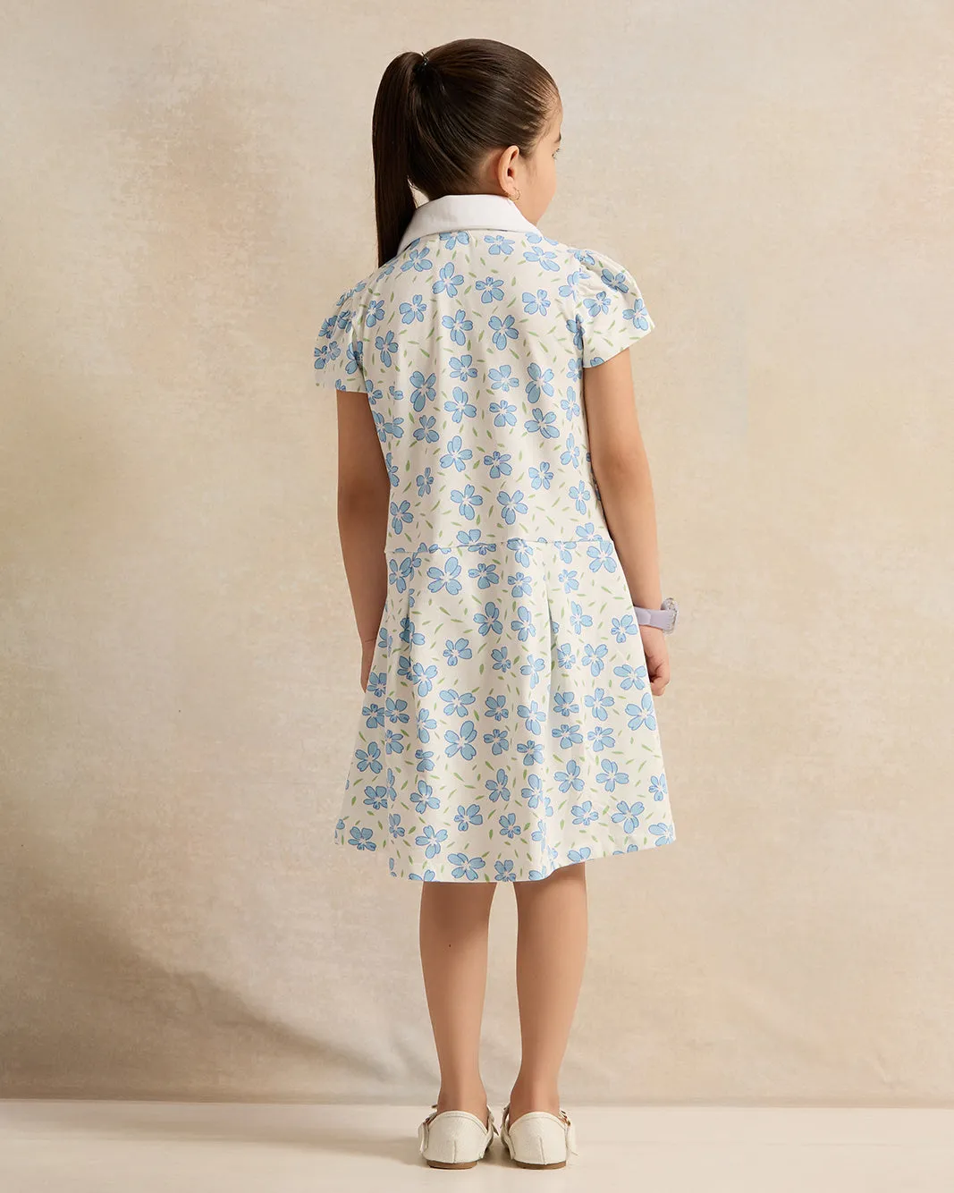 Girls White Floral Print Collared Dress sold by Redtag product image thumbnail 3