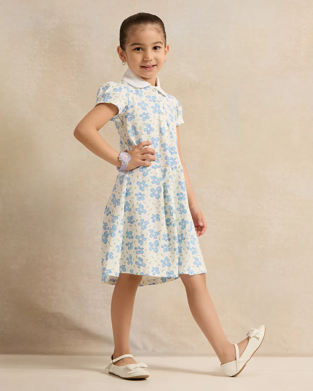 Girls White Floral Print Collared Dress sold by Redtag product image thumbnail 2