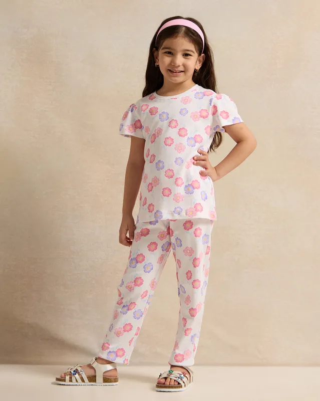 Girls White Floral Print Pyjama Set (2 Piece) sold by Redtag