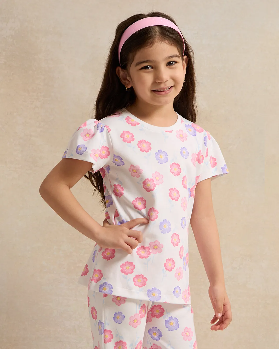 Girls White Floral Print Pyjama Set (2 Piece) sold by Redtag product image thumbnail 2
