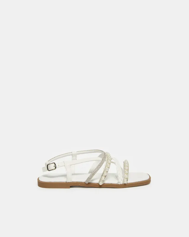 Senior Girls White Pearl Embellished Sandal sold by Redtag