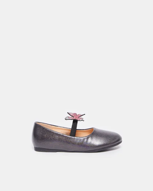 Girls Black Butterfly Strap Ballerina sold by Redtag