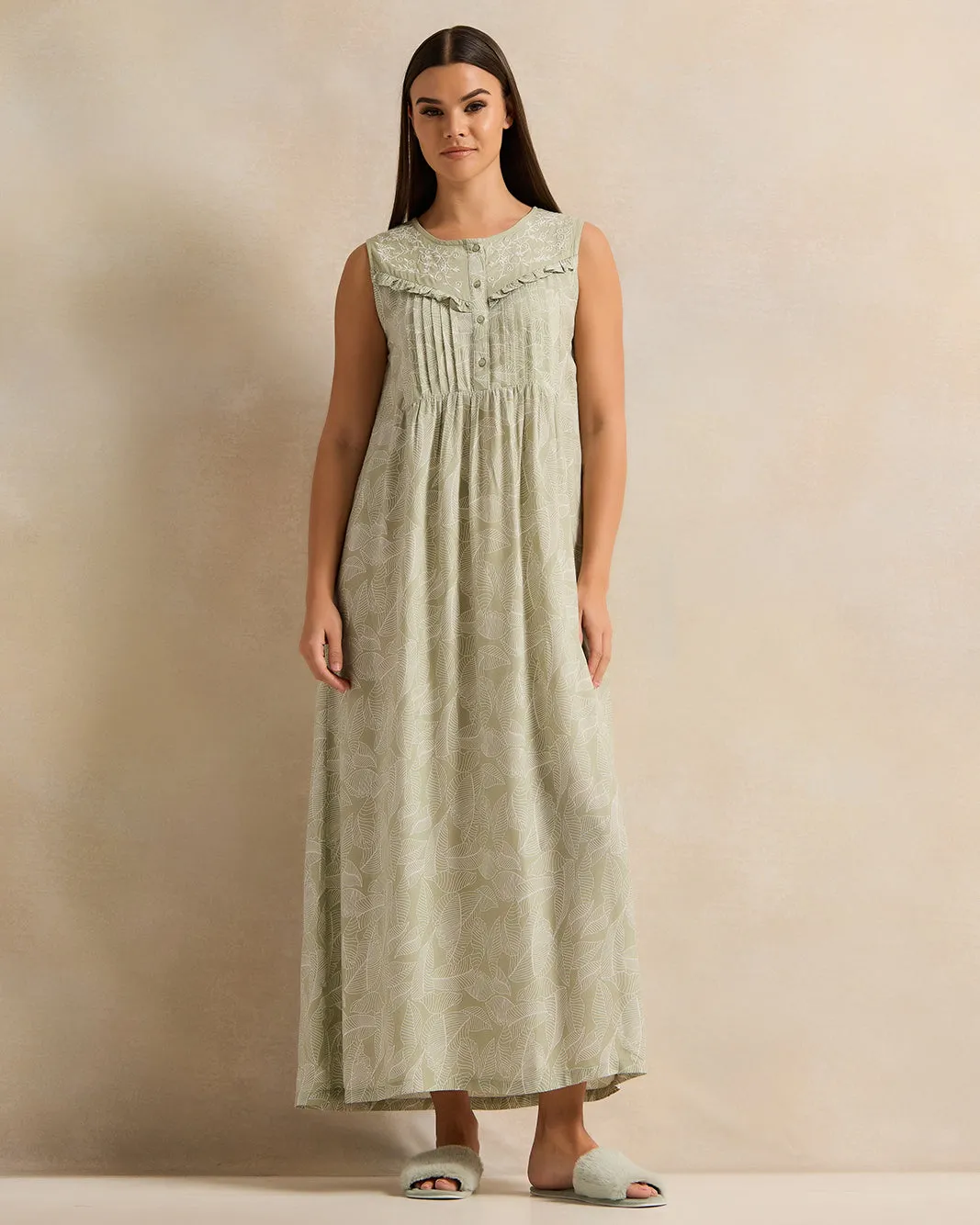 Women Mint Embroidered Nightgown sold by Redtag